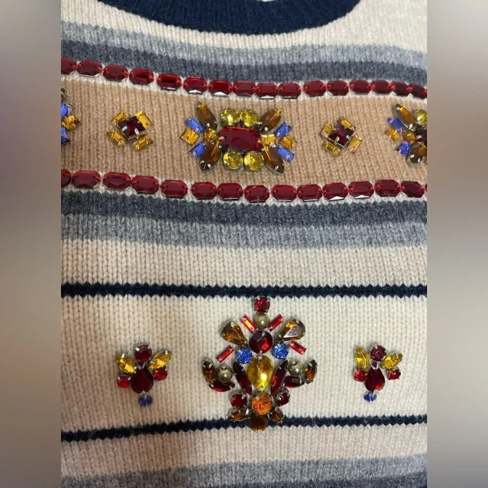 J.Crew Jeweled Fair Isle Stripe Wool Sweater S